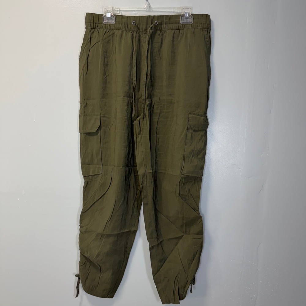 Sofia Jeans by Sofia Vergara Luxe Cargo Ankle Tie Pants Olive Green Large 12-14